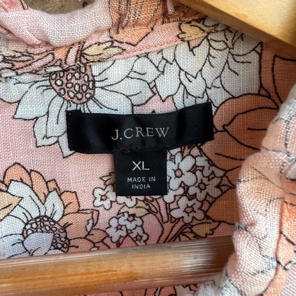 J. Crew Smocked puff-sleeve linen top in zinnia floral Size XL